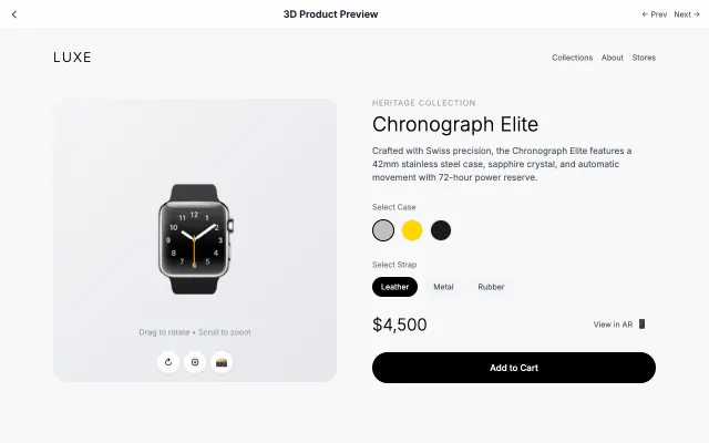 3D Product Preview UI style example