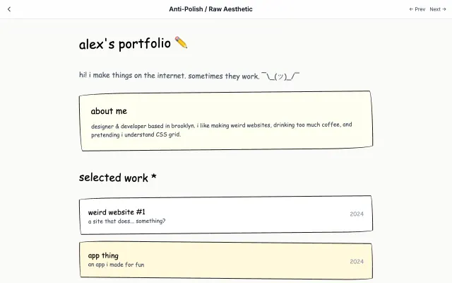 Anti-Polish / Raw Aesthetic UI style example