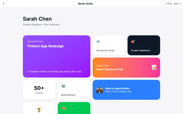 Bento Grids UI style example