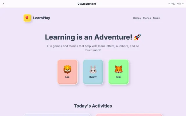 Claymorphism UI style example