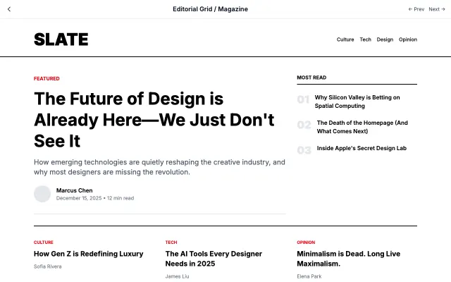 Editorial Grid / Magazine UI style example