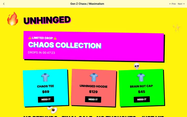 Gen Z Chaos / Maximalism UI style example