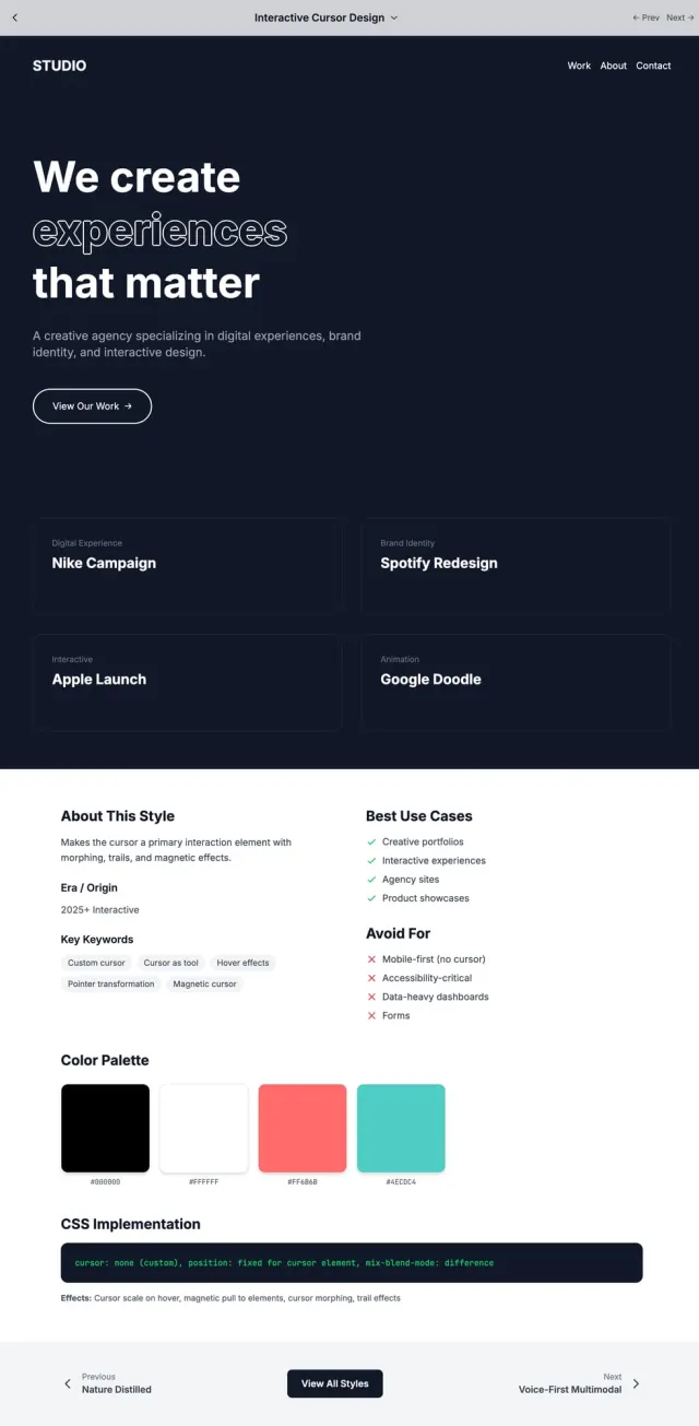 Interactive Cursor Design UI style example