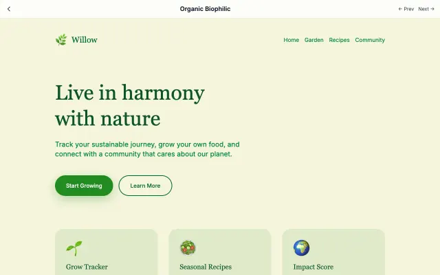 Organic Biophilic UI style example