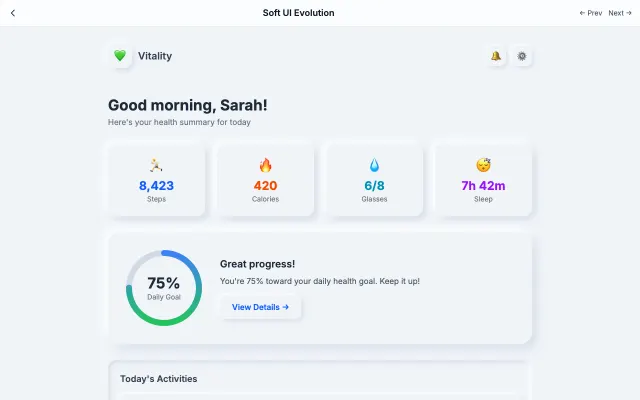 Soft UI Evolution UI style example